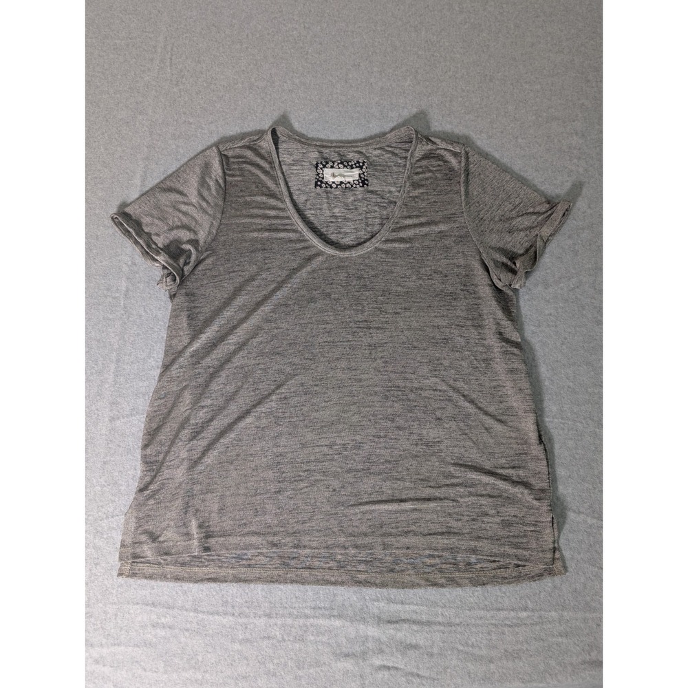 Anthropologie Shirt Womens Medium Silver Metallic Short Sleeve Scoop Neck Top